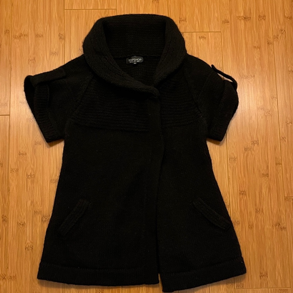 Topshop Black Short-Sleeve Cape Coat